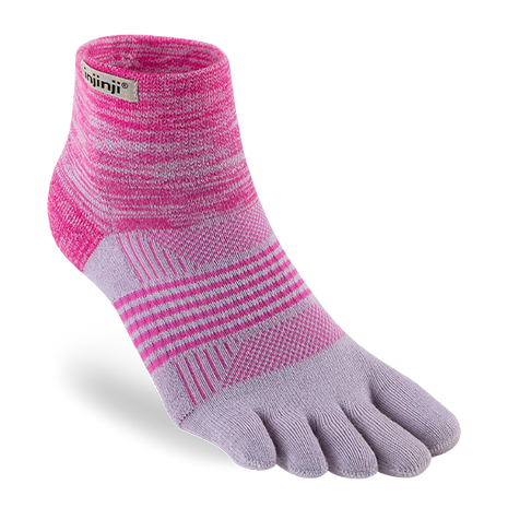 Trail Midweight Mini-Crew - Women by Injinji in pink and lavender, cushioned toesock for running and hiking with support and comfort