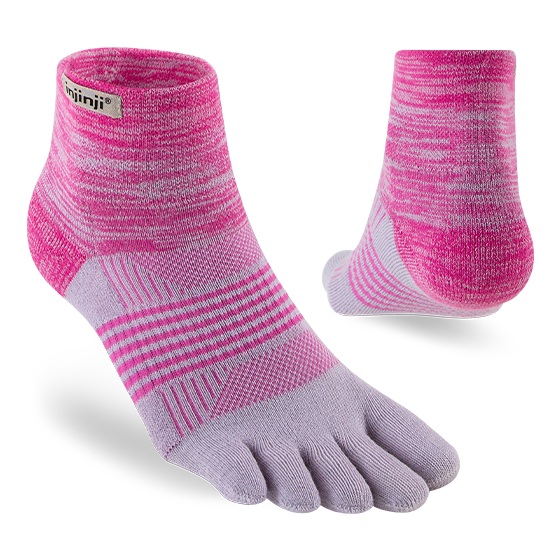 Trail Midweight Mini-Crew - Women by Injinji in pink and lavender cushioned toesocks for running and hiking on uneven trails with support and agility