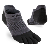 Injinji Run Lightweight No-Show - Unisex black and gray five-toe socks designed for running with blister prevention and low bulk ideal for all surfaces