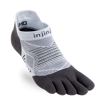 Injinji Run Lightweight No-Show - Unisex grey five-toe running socks designed for blister prevention and versatile surface use in running store Canada