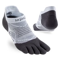 Injinji Run Lightweight No-Show - Unisex black and white toe socks designed for blister prevention and versatile running performance