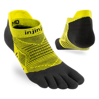 Injinji Run Lightweight No-Show - Unisex yellow and black five-toe socks for running, low bulk, blister prevention, ideal for all surfaces
