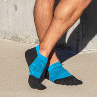 Injinji Run Lightweight No-Show - Unisex blue and black socks with five-toe design, low bulk for running blister prevention on all surfaces