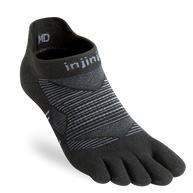 Injinji Run Lightweight No-Show - Unisex black five-toe running sock designed for blister prevention and all-surface performance runs