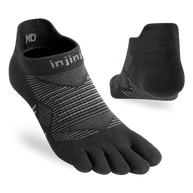 Injinji Run Lightweight No-Show - Unisex black five-toe running socks designed for blister prevention and low bulk on all surfaces