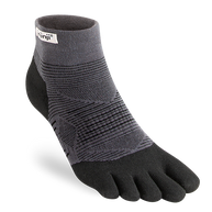 Run Lightweight Mini-Crew - Unisex by Injinji in black and grey, no-blister five-toe socks for running comfort and performance
