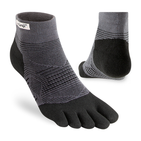 Run Lightweight Mini-Crew - Unisex by Injinji in black and grey, breathable socks designed for blister-free running and optimal comfort