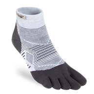 Run Lightweight Mini-Crew - Unisex by Injinji in grey and black, lightweight toe socks designed to prevent blisters for running and active use
