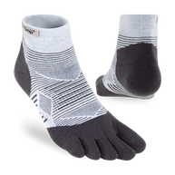 Run Lightweight Mini-Crew - Unisex by Injinji in black and light grey, blister-preventing socks for running with breathable, restriction-free fit