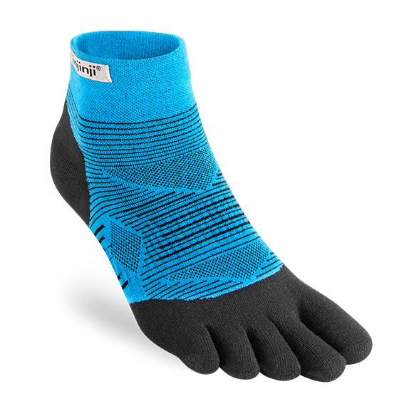 Run Lightweight Mini-Crew - Unisex by Injinji in blue and black, designed for blister prevention and optimal comfort during running