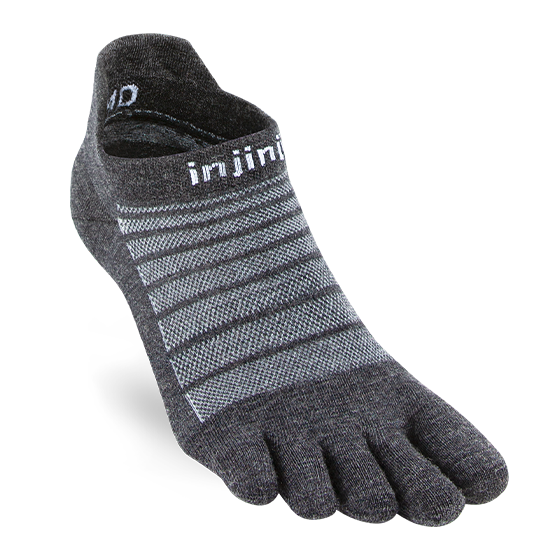 Run Lightweight No-Show Merino Wool - Unisex by Injinji in dark grey, ultra-thin minimalist toe sock for comfort and performance