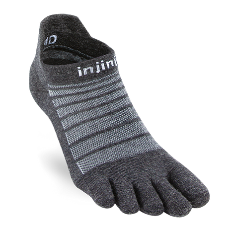 Run Lightweight No-Show Merino Wool - Unisex by Injinji in dark grey, ultra-thin minimalist toe sock for comfort and performance