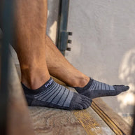 Run Lightweight No-Show Merino Wool - Unisex by Injinji in grey and black, ultra-thin minimalist toesocks for running comfort and temperature control