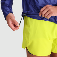Helium Wind Hoodie - Men by Outdoor Research in blue with adjustable hood and hem, lightweight wind shell for climbing hiking and trail running