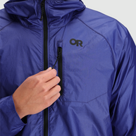 Helium Wind Hoodie - Men by Outdoor Research in deep blue lightweight wind shell with adjustable hood and chest pocket for climbing and hiking