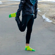 Injinji Run Lightweight No-Show - Unisex neon green and yellow five-toe socks for running, low bulk, blister prevention, all surfaces.