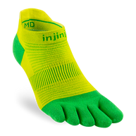 Injinji Run Lightweight No-Show - Unisex bright yellow and green five-toe running sock designed for blister prevention and low bulk performance.