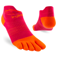 Run Lightweight No-Show - Women by Injinji in pink and orange, low-bulk running socks with narrow fit and stretch for all types of runs