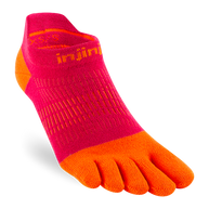 Run Lightweight No-Show - Women by Injinji in pink and orange low bulk running socks with narrow fit and toe design for running comfort