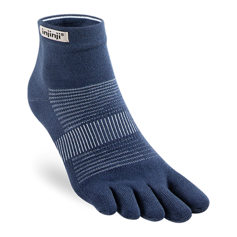 Run Lightweight Mini-Crew - Unisex by Injinji in navy blue, breathable toe socks designed for blister-free running and optimal comfort.
