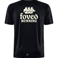 Foveō Tech Shirts by Craft - Men in black by Foveo Running, recycled polyester training tee with curved side seam for comfort and active use