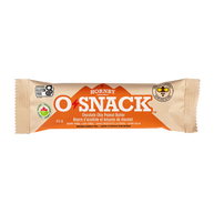 OSnack Chocolate Chip Peanut Butter by Hornby Organic in beige and orange, organic snack bar with peanut butter, oats, honey, gluten free, Canada-made.