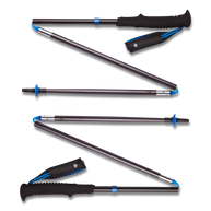 Distance Z Poles by Black Diamond in grey and blue, lightweight aluminum trekking poles with quick collapsing Z-Pole tech for trail running and hiking