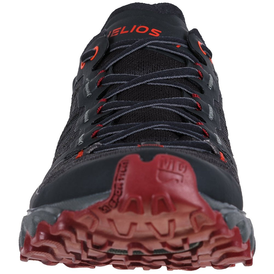 Helios III - Men by La Sportiva in black and red ultralight trail shoe with cushioned sole and padded tongue for running and hiking