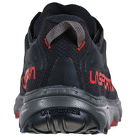 Helios III - Men by La Sportiva in black with red accents, ultralight cushioned trail shoe with enhanced tongue and ankle padding for running and hiking