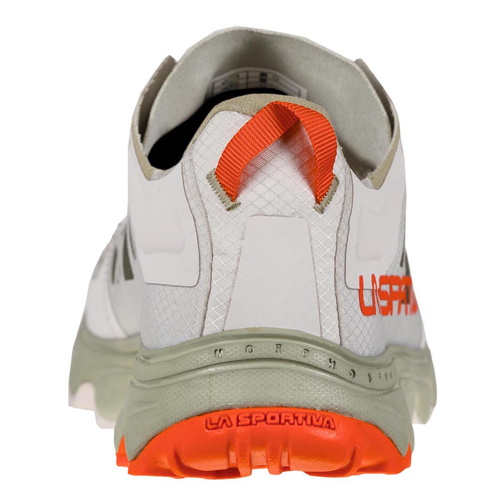 Helios III - Women by La Sportiva in beige and orange, ultralight trail shoe with cushioned sole and ankle padding for running and hiking