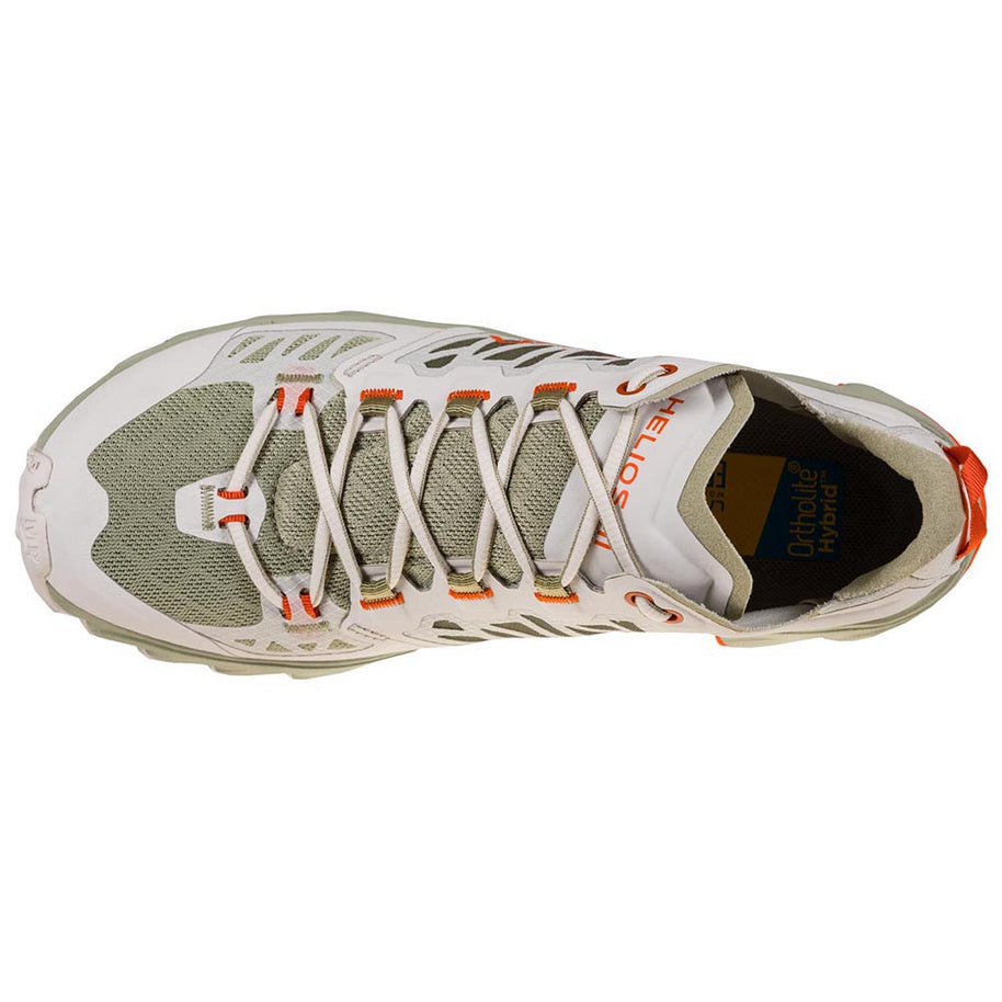 Helios III - Women by La Sportiva in beige and orange, ultralight trail shoe with extra tongue and ankle padding for cushioned running