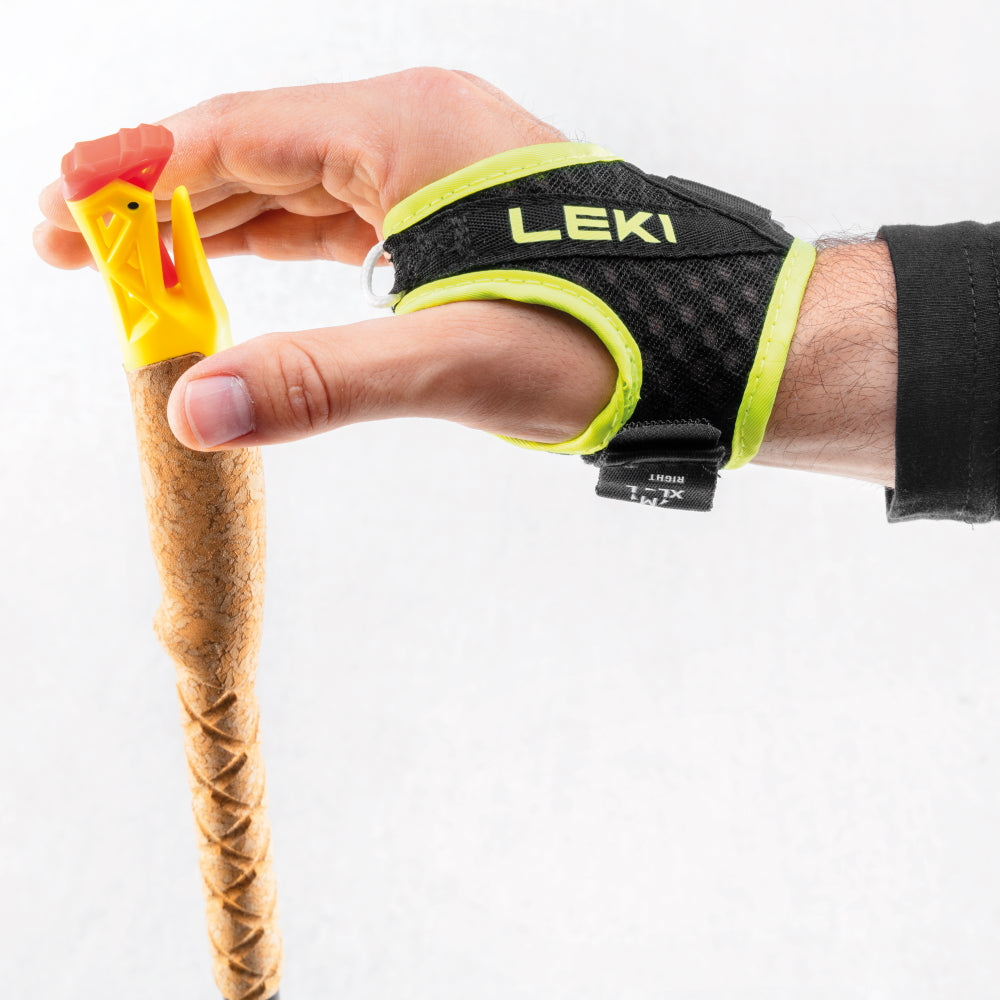 Ultratrail FX ONE by Leki in black and neon green, trail running pole with Trail Shark grip-strap system for race performance