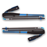 Distance Carbon Z Poles by Black Diamond in black and blue, lightweight carbon Z-poles with foldable three-section design for fast travel and running.