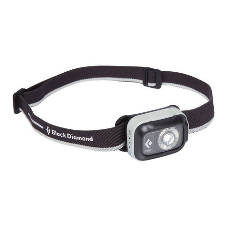 Sprint 225 Headlamp by Black Diamond in black and grey, compact lightweight light for fast-paced running and safety uses