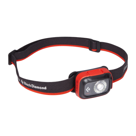 Sprint 225 Headlamp by Black Diamond in black and red, compact lightweight light ideal for fast-paced running and safety use