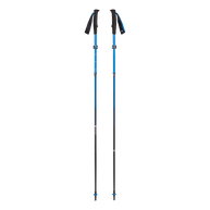 Distance Carbon FLZ Poles by Black Diamond in blue and black, carbon fiber folding trekking poles with FlickLock Pro adjustability for performance
