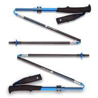 Distance Carbon FLZ Poles by Black Diamond in blue and black, carbon adjustable folding trekking poles with FlickLock Pro, for versatile hiking use
