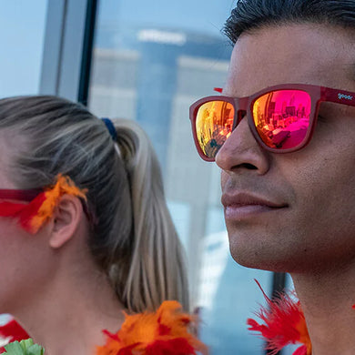 Phoenix At A Bloody Mary Bar by Goodr, red frames with rose lenses, stylish sunglasses ideal for outdoor and casual use