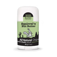 All Natural Anti-Chafe Stick by Squirrel's Nut Butter in green and white, natural ongue for preventing chafing and blisters during running and outdoor use