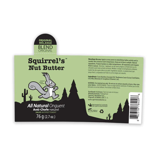 All Natural Anti-Chafe Stick by Squirrel's Nut Butter in original melange green, skin protectant for chafing and blisters, made in USA