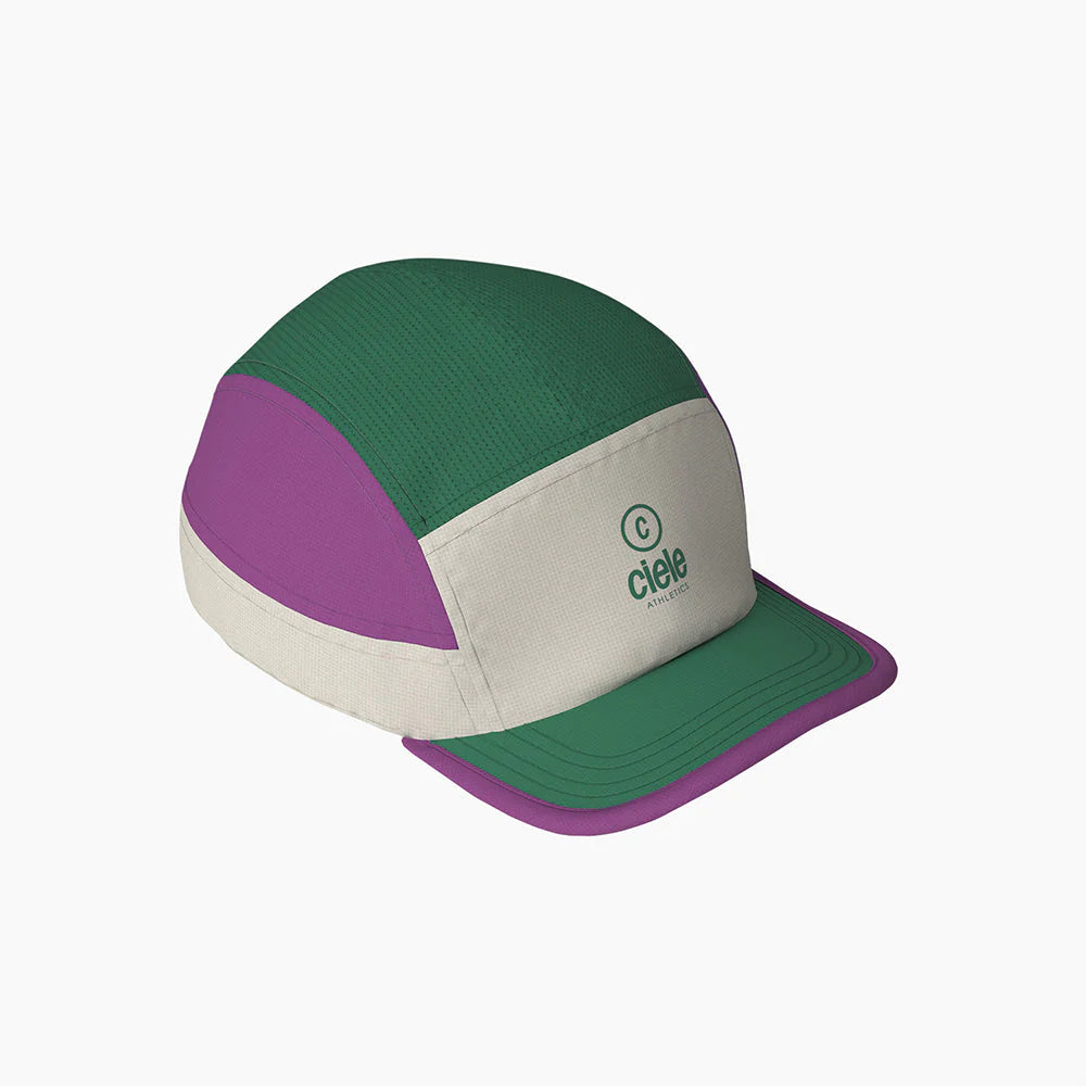 ALZCap SC - C Plus by Ciele in green, purple, and beige with COOLmatic mesh for breathability, low profile fit for running and outdoor use