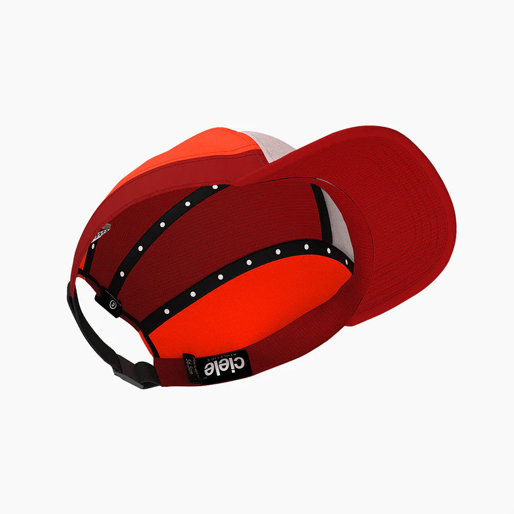 ALZCap SC - C Plus by Ciele in red and orange with COOLmatic mesh for breathability, low profile running cap ideal for outdoor use