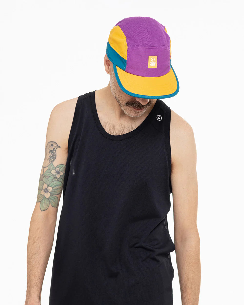 GOCap - C Plus Box by Ciele in purple yellow and teal soft brim running cap lightweight reflective machine washable ideal for running