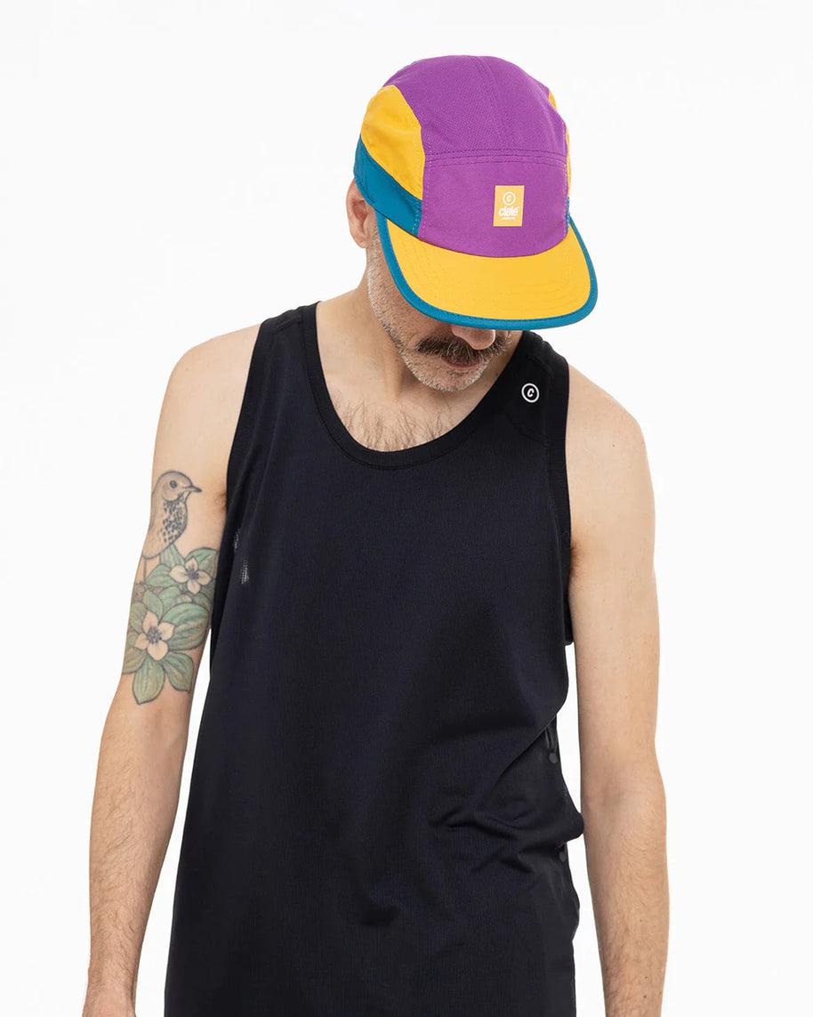 GOCap - C Plus Box by Ciele in purple yellow and teal soft brim running cap lightweight reflective machine washable ideal for running