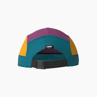 GOCap - C Plus Box by Ciele in teal, purple, and yellow soft brim running cap with adjustable strap, lightweight, reflective, machine washable for running