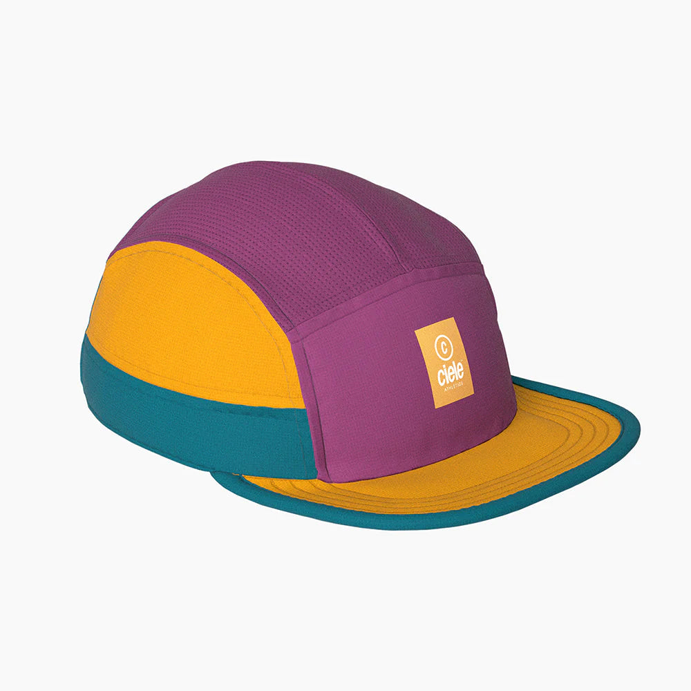 GOCap - C Plus Box by Ciele in purple, yellow, teal lightweight soft brim running cap with reflective fabric ideal for running and racing
