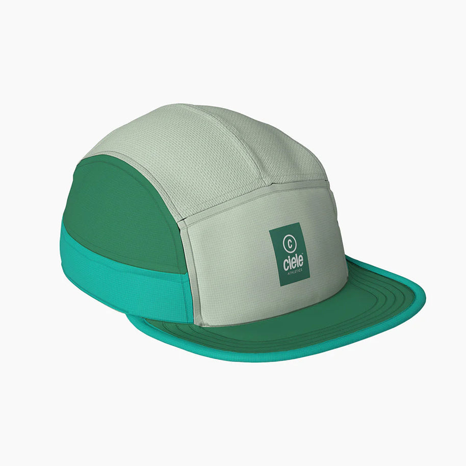 GOCap - C Plus Box by Ciele in light grey, green, and teal, lightweight soft brim running cap with reflective, machine washable design for outdoor running
