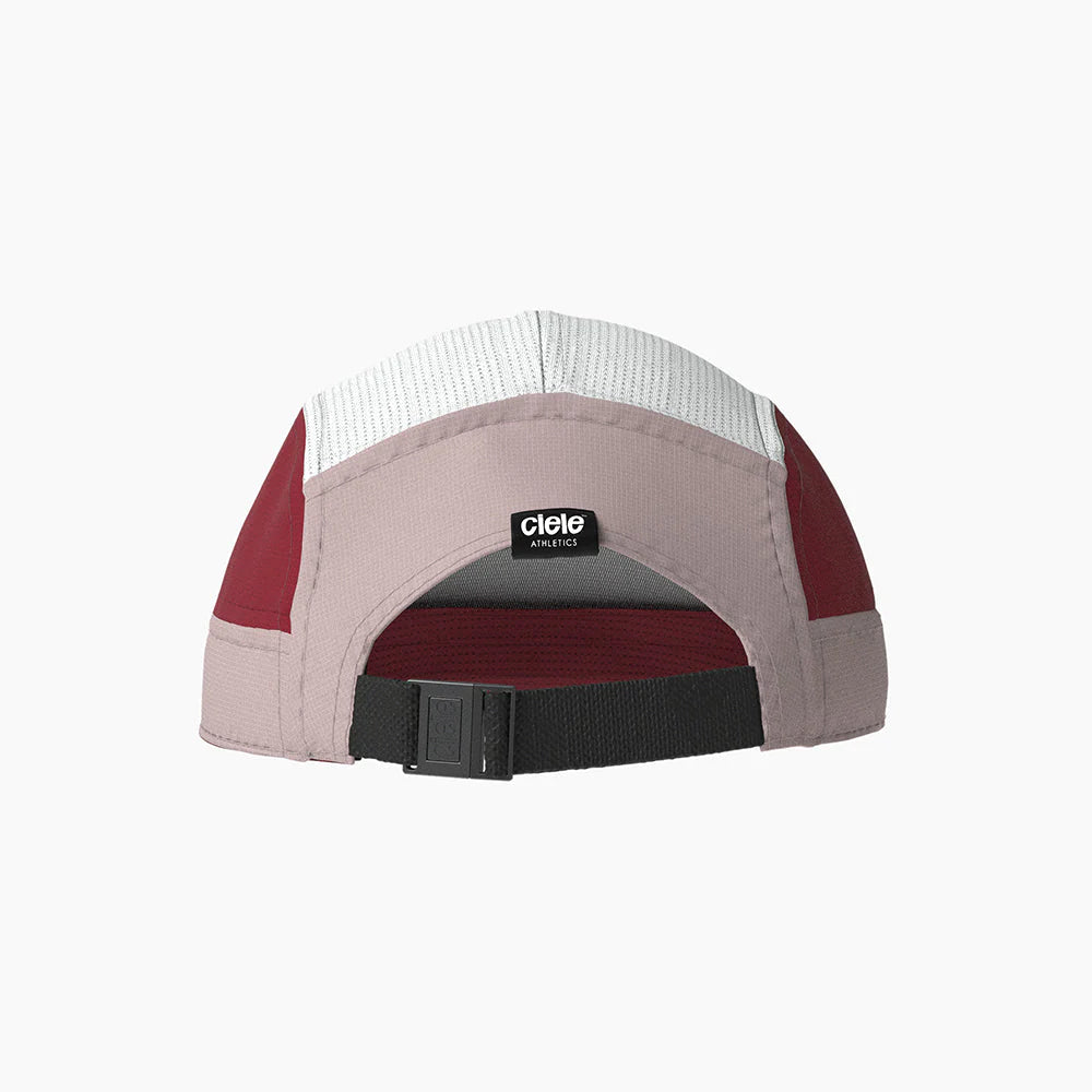 GOCap - C Plus Box by Ciele in burgundy and light grey, lightweight soft brim running cap with adjustable strap, reflective and machine washable ideal for running and outdoor use