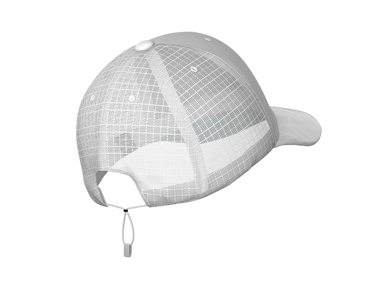 Racing Trucker Cap by Compressport in white and grey, lightweight high-performance trucker cap designed for racing and athletic style