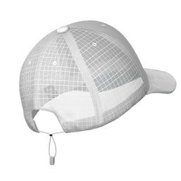Racing Trucker Cap by Compressport in white and grey, lightweight high-performance trucker cap designed for racing and athletic style